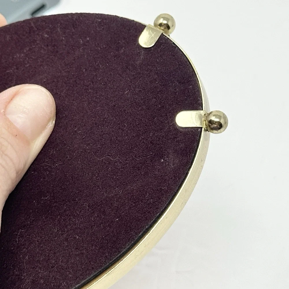 Vintage Convex Bubble Glass OVAL Brass Tone Picture Frame Ball Feet 5